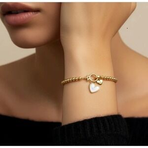 Beaded Bracelet with Mother Of Pearl "L" Initial Heart Charm by Mint&Lilly New